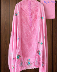 Mul Cotton Overall Embroidered Un Stitched Suit with Designer Embroidered Dupatta
