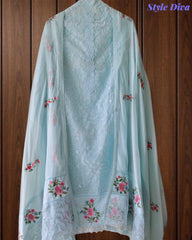 Mul Cotton Overall Embroidered Un Stitched Suit with Designer Embroidered Dupatta