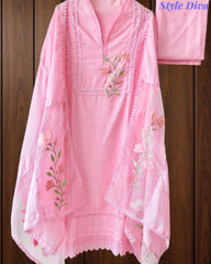 Cotton Khadi Pakistani Style Semi-Stitched Suit with Crochet Lacing Work