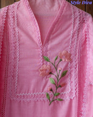 Cotton Khadi Pakistani Style Semi-Stitched Suit with Crochet Lacing Work