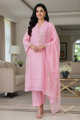 Cotton Khadi Pakistani Style Semi-Stitched Suit with Crochet Lacing Work