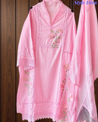 Cotton Khadi Pakistani Style Semi-Stitched Suit with Crochet Lacing Work