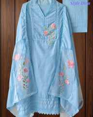 Cotton Khadi Pakistani Style Semi-Stitched Suit with Crochet Lacing Work