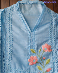 Cotton Khadi Pakistani Style Semi-Stitched Suit with Crochet Lacing Work