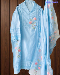 Cotton Khadi Pakistani Style Semi-Stitched Suit with Crochet Lacing Work