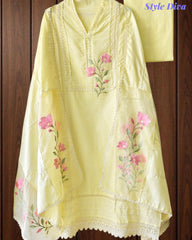 Cotton Khadi Pakistani Style Semi-Stitched Suit with Crochet Lacing Work