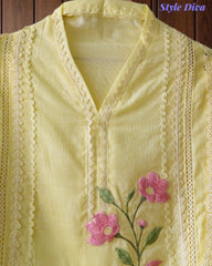 Cotton Khadi Pakistani Style Semi-Stitched Suit with Crochet Lacing Work