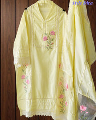 Cotton Khadi Pakistani Style Semi-Stitched Suit with Crochet Lacing Work