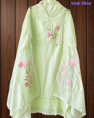 Cotton Khadi Pakistani Style Semi-Stitched Suit with Crochet Lacing Work