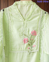 Cotton Khadi Pakistani Style Semi-Stitched Suit with Crochet Lacing Work