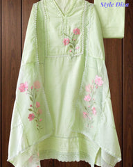 Cotton Khadi Pakistani Style Semi-Stitched Suit with Crochet Lacing Work