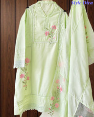 Cotton Khadi Pakistani Style Semi-Stitched Suit with Crochet Lacing Work