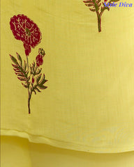 Mul Cotton Block Print Unstitched Suit with Neck Embroidery & Scalloped Embroidery Dupatta