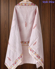 Mul Cotton Printed Unstitched Suit with Neck Embroidery & Digital Print Dupatta