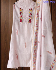 Mul Cotton Printed Unstitched Suit with Neck Embroidery & Digital Print Dupatta