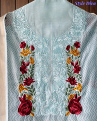 Mul Cotton Printed Unstitched Suit with Neck Embroidery & Digital Print Dupatta