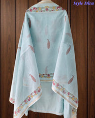 Mul Cotton Printed Unstitched Suit with Neck Embroidery & Digital Print Dupatta