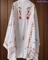 Mul Cotton Printed Unstitched Suit with Neck Embroidery & Digital Print Dupatta