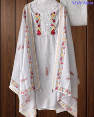 Mul Cotton Printed Unstitched Suit with Neck Embroidery & Digital Print Dupatta