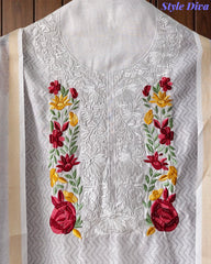 Mul Cotton Printed Unstitched Suit with Neck Embroidery & Digital Print Dupatta