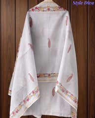 Mul Cotton Printed Unstitched Suit with Neck Embroidery & Digital Print Dupatta