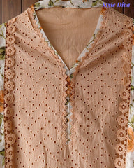 Hakoba Cotton Crochet Lacing Semi-Stitched Suit with Pure Cotton Printed Dupatta