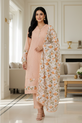 Hakoba Cotton Crochet Lacing Semi-Stitched Suit with Pure Cotton Printed Dupatta