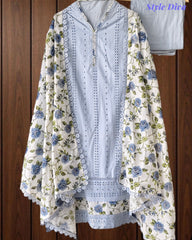 Hakoba Cotton Crochet Lacing Semi-Stitched Suit with Pure Cotton Printed Dupatta