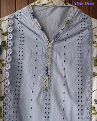 Hakoba Cotton Crochet Lacing Semi-Stitched Suit with Pure Cotton Printed Dupatta
