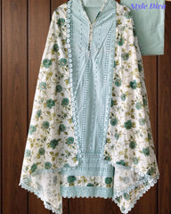 Hakoba Cotton Crochet Lacing Semi-Stitched Suit with Pure Cotton Printed Dupatta