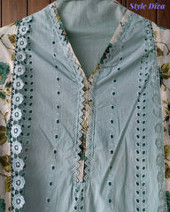 Hakoba Cotton Crochet Lacing Semi-Stitched Suit with Pure Cotton Printed Dupatta
