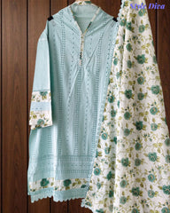Hakoba Cotton Crochet Lacing Semi-Stitched Suit with Pure Cotton Printed Dupatta