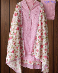 Hakoba Cotton Crochet Lacing Semi-Stitched Suit with Pure Cotton Printed Dupatta