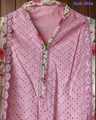 Hakoba Cotton Crochet Lacing Semi-Stitched Suit with Pure Cotton Printed Dupatta