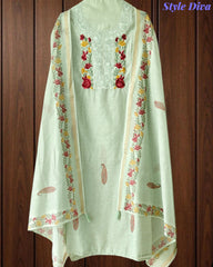Mul Cotton Printed Unstitched Suit with Neck Embroidery & Digital Print Dupatta