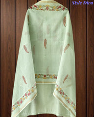 Mul Cotton Printed Unstitched Suit with Neck Embroidery & Digital Print Dupatta