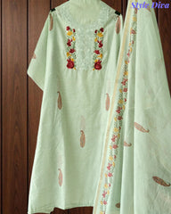 Mul Cotton Printed Unstitched Suit with Neck Embroidery & Digital Print Dupatta