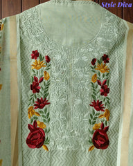 Mul Cotton Printed Unstitched Suit with Neck Embroidery & Digital Print Dupatta