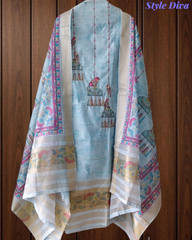 Linen Cotton Digital Printed Lagdi Patta Unstitched Suit (3 Pc Set)