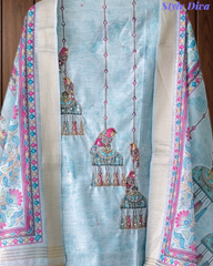 Linen Cotton Digital Printed Lagdi Patta Unstitched Suit (3 Pc Set)
