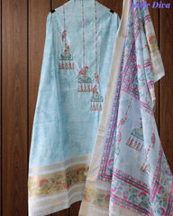 Linen Cotton Digital Printed Lagdi Patta Unstitched Suit (3 Pc Set)