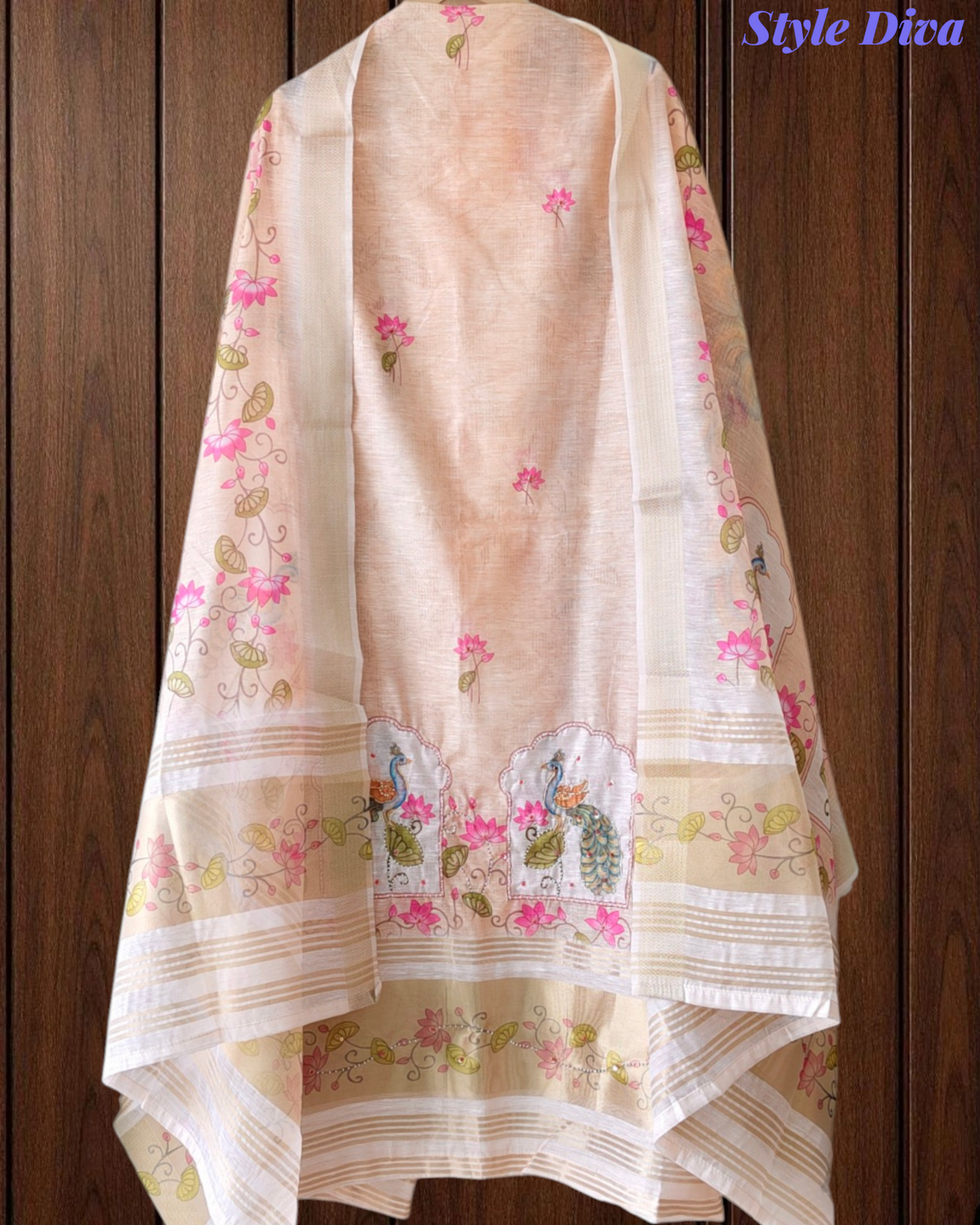 Linen Cotton Digital Printed Lagdi Patta Unstitched Suit (3 Pc Set)