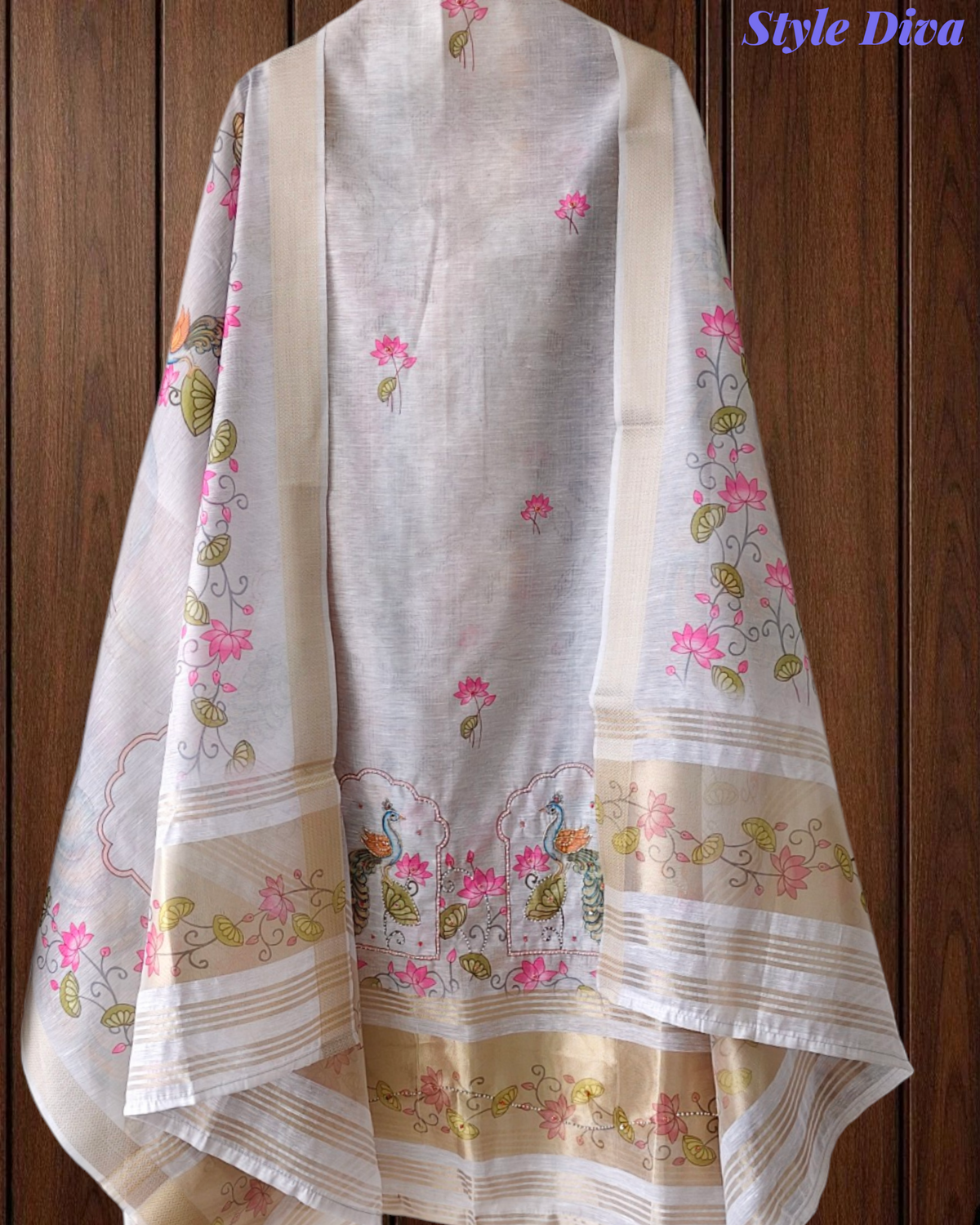 Linen Cotton Digital Printed Lagdi Patta Unstitched Suit (3 Pc Set)