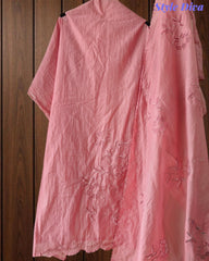 Crush Mul Cotton Overall Laser Cut Embroidery Unstitched Suit with Scalloped Embroidered Dupatta