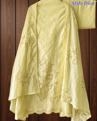 Crush Mul Cotton Overall Laser Cut Embroidery Unstitched Suit with Scalloped Embroidered Dupatta