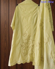 Crush Mul Cotton Overall Laser Cut Embroidery Unstitched Suit with Scalloped Embroidered Dupatta