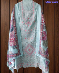 Mul Cotton Overall Laser Cut Embroidery Unstitched Suit with Mul Cotton Digital Print Dupatta