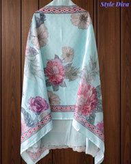 Mul Cotton Overall Laser Cut Embroidery Unstitched Suit with Mul Cotton Digital Print Dupatta