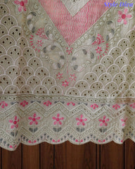 (LIGHT GREEN)- Mul Cotton Overall Laser Cut Embroidery Unstitched Suit with Mul Cotton Digital Print Dupatta
