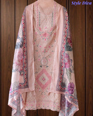Mul Cotton Overall Laser Cut Embroidery Unstitched Suit with Mul Cotton Digital Print Dupatta
